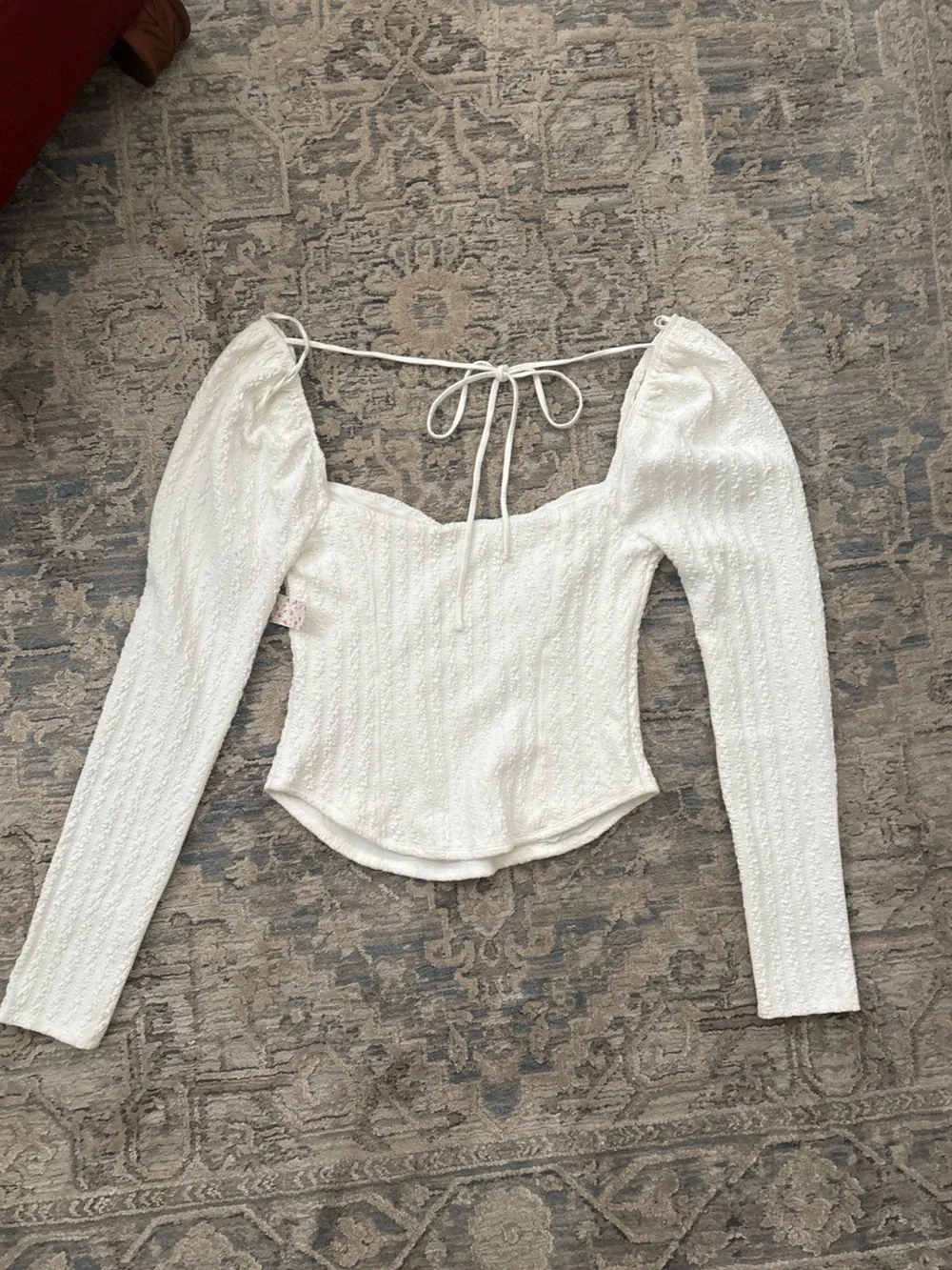 NWT Free People Brittany Ivory Puff-Sleeve Tie-Back Blouse Size Large